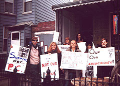 Metropolitan Gender Network members leaving Transy House for a demonstration