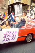 With Lesbian Herstory Archives contingent in NYC Pride parade, 1997