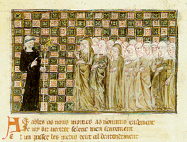 Priest lectures a group of beguines